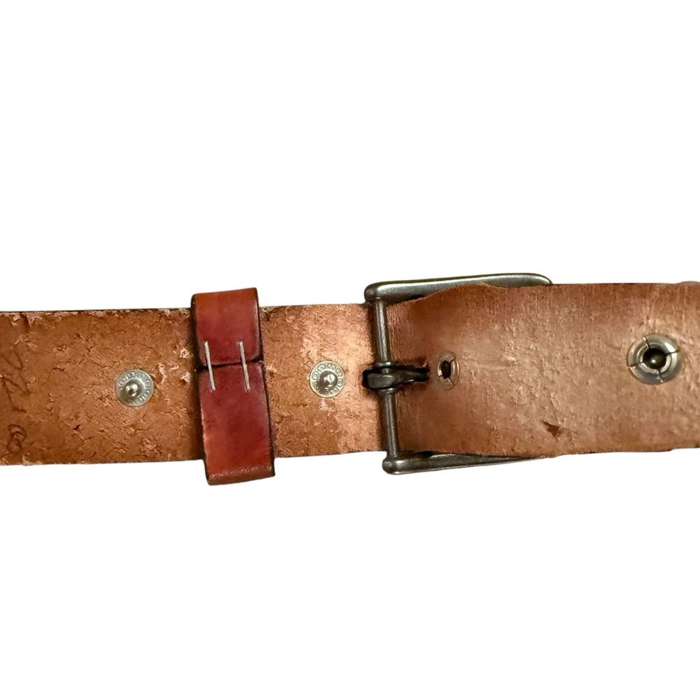 Vintage Tooled Transport Truck Brown Leather Belt Size 34 Removable Buckle USA - Picture 9 of 13